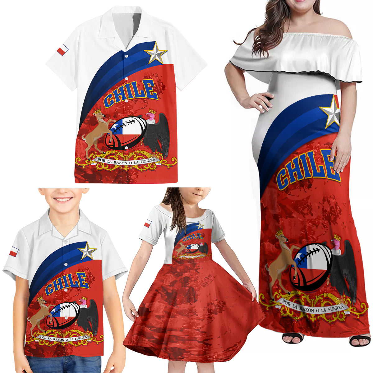 Chile Rugby Family Matching Off Shoulder Maxi Dress and Hawaiian Shirt The Condors Go 2023 World Cup - Wonder Print Shop