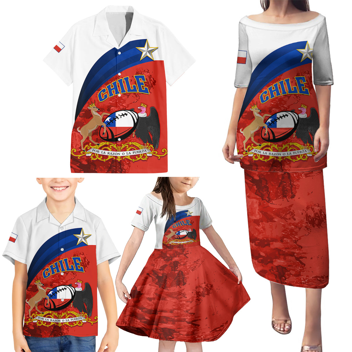 Chile Rugby Family Matching Puletasi Dress and Hawaiian Shirt The Condors Go 2023 World Cup - Wonder Print Shop