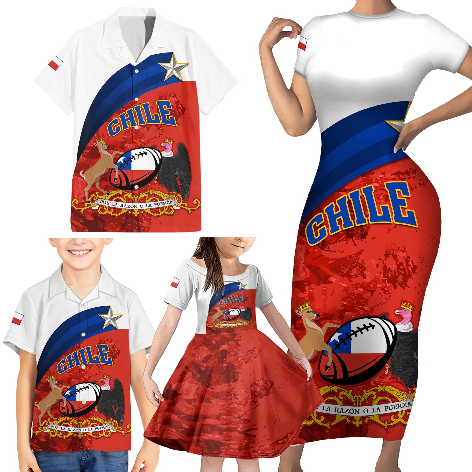 Chile Rugby Family Matching Short Sleeve Bodycon Dress and Hawaiian Shirt The Condors Go 2023 World Cup - Wonder Print Shop