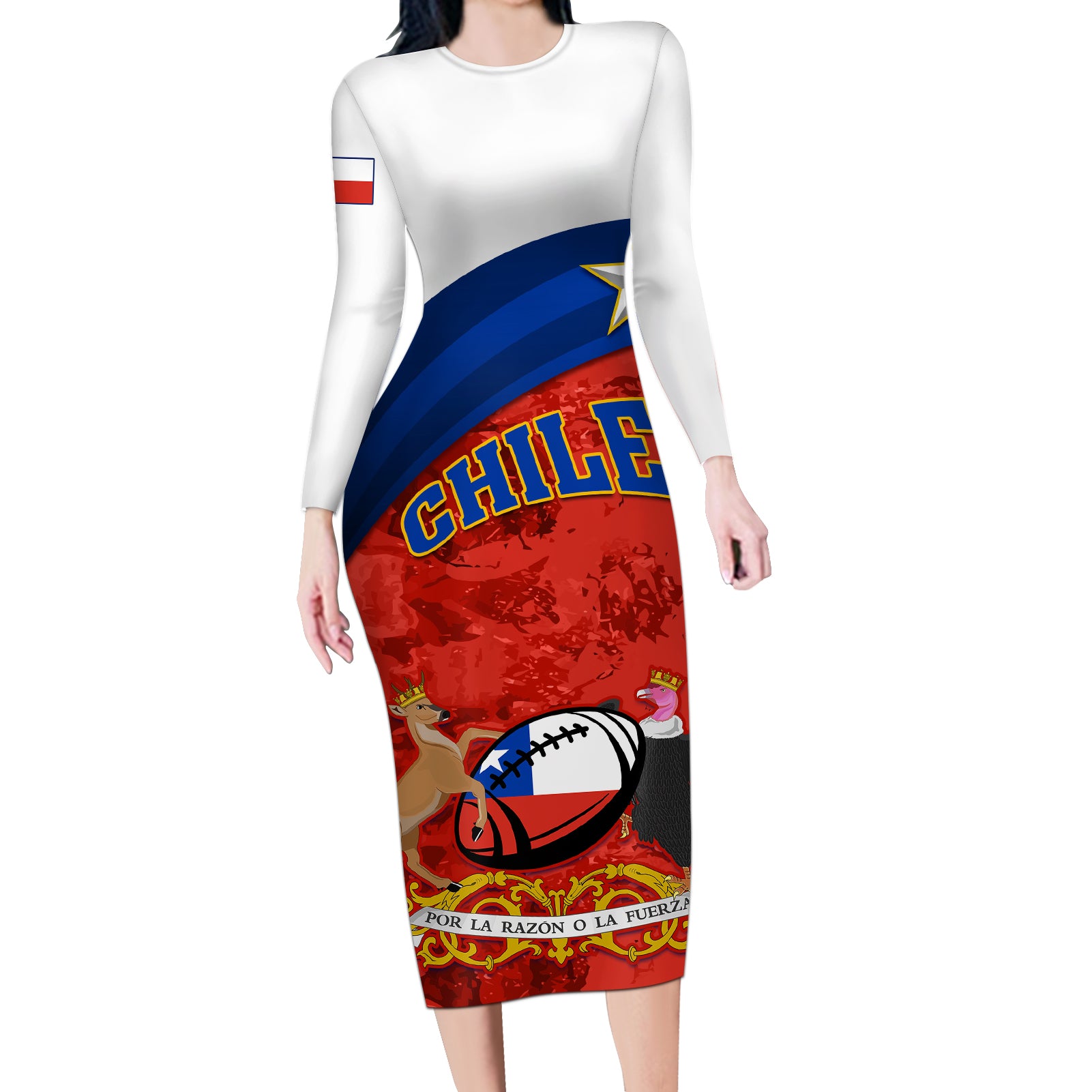 Chile Rugby Long Sleeve Bodycon Dress The Condors Go 2023 World Cup - Wonder Print Shop