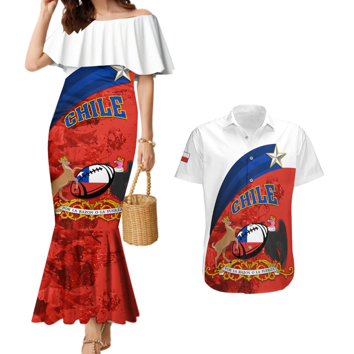 Custom Chile Rugby Couples Matching Mermaid Dress and Hawaiian Shirt The Condors Go 2023 World Cup - Wonder Print Shop