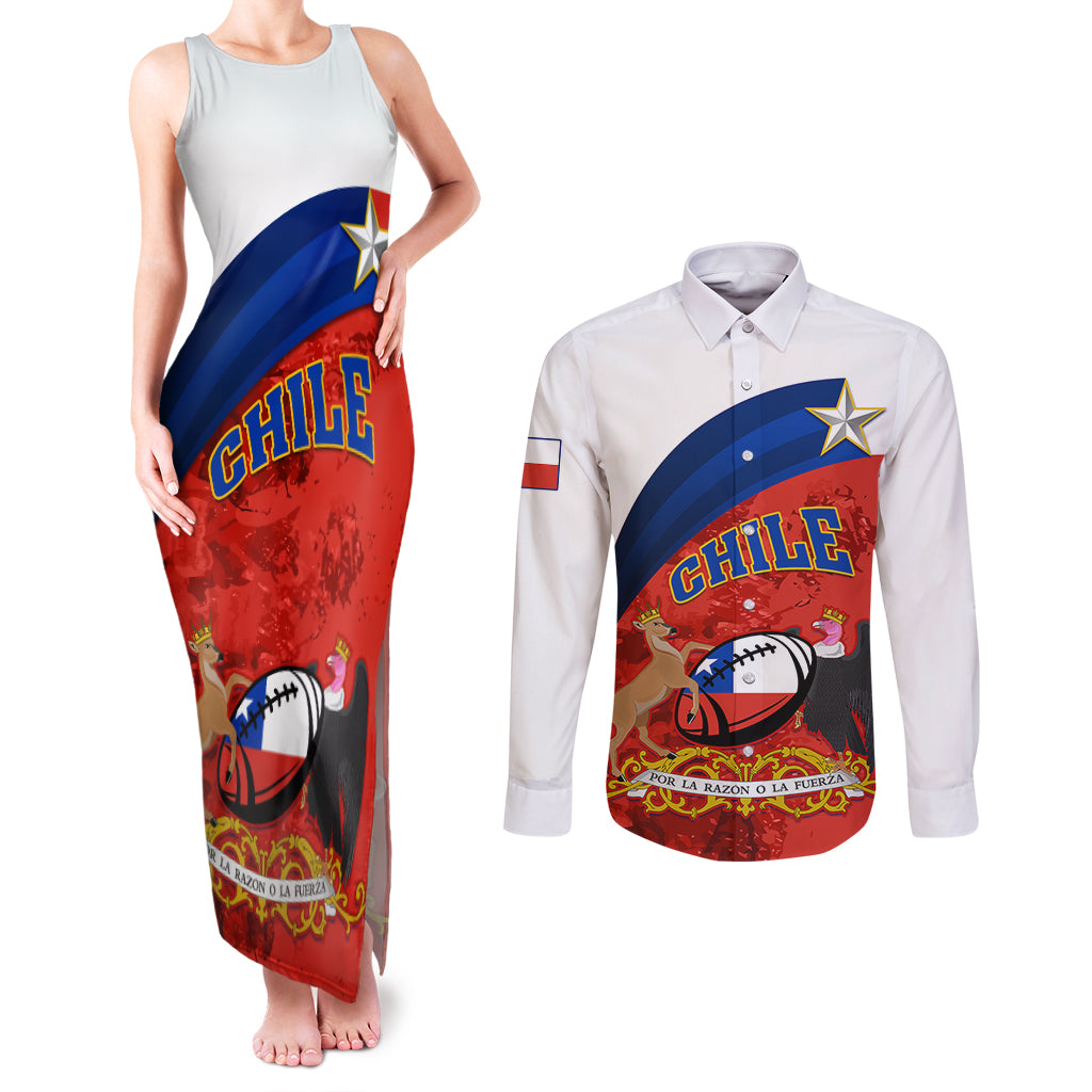 Custom Chile Rugby Couples Matching Tank Maxi Dress and Long Sleeve Button Shirts The Condors Go 2023 World Cup - Wonder Print Shop