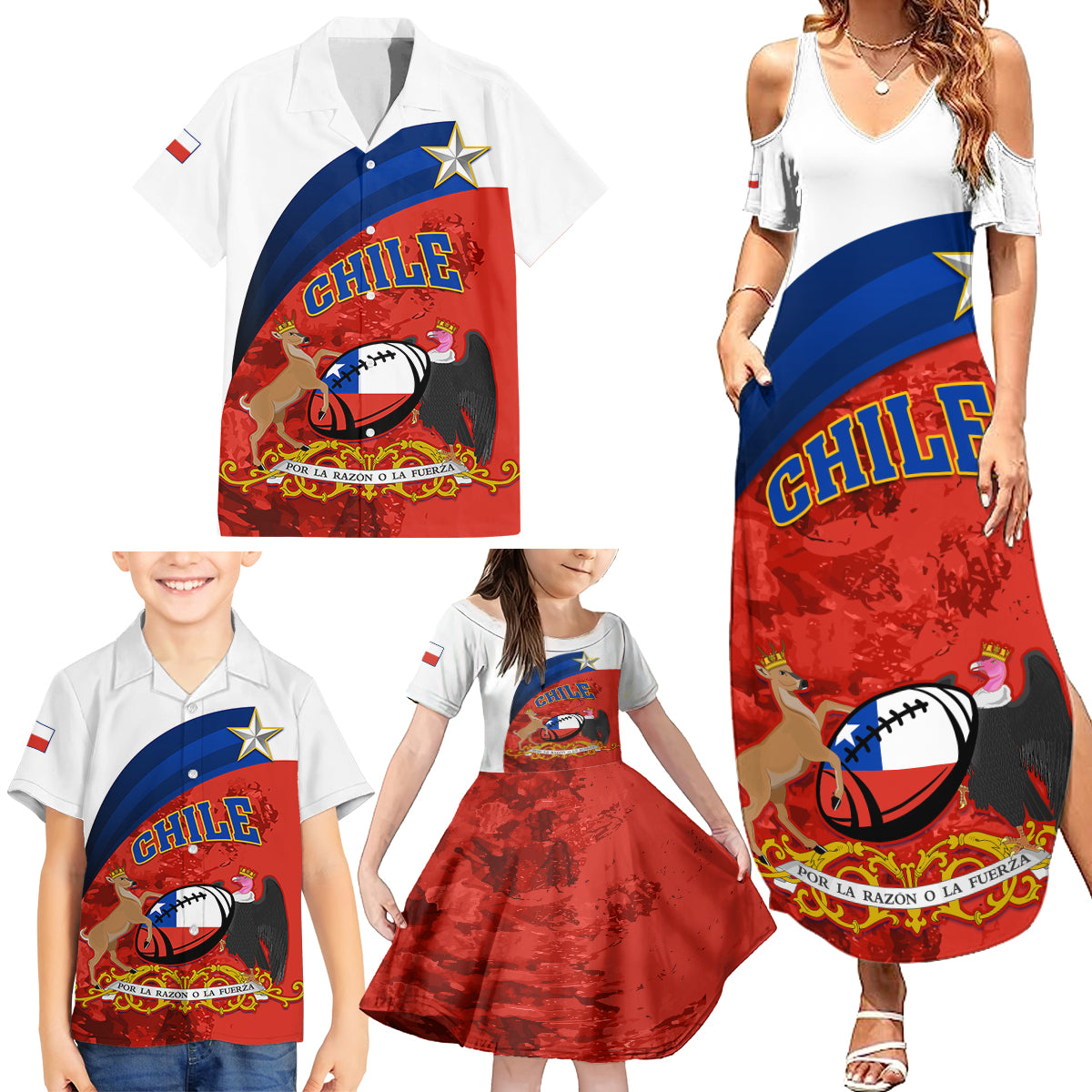 Custom Chile Rugby Family Matching Summer Maxi Dress and Hawaiian Shirt The Condors Go 2023 World Cup - Wonder Print Shop