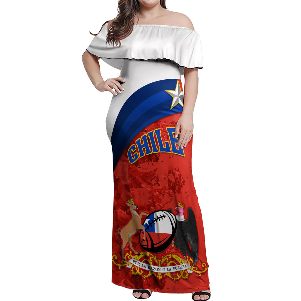 Custom Chile Rugby Off Shoulder Maxi Dress The Condors Go 2023 World Cup - Wonder Print Shop