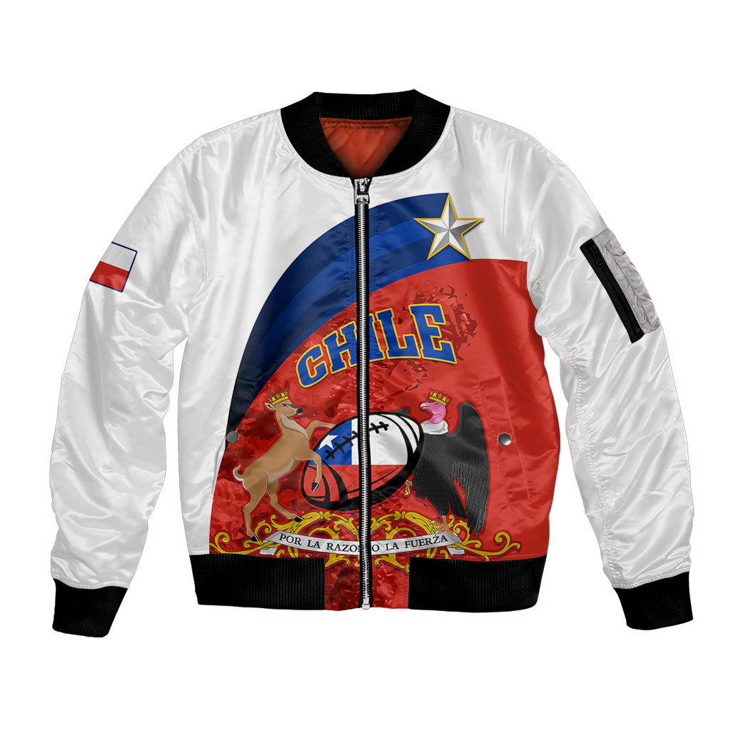 Custom Chile Rugby Sleeve Zip Bomber Jacket The Condors Go 2023 World Cup - Wonder Print Shop