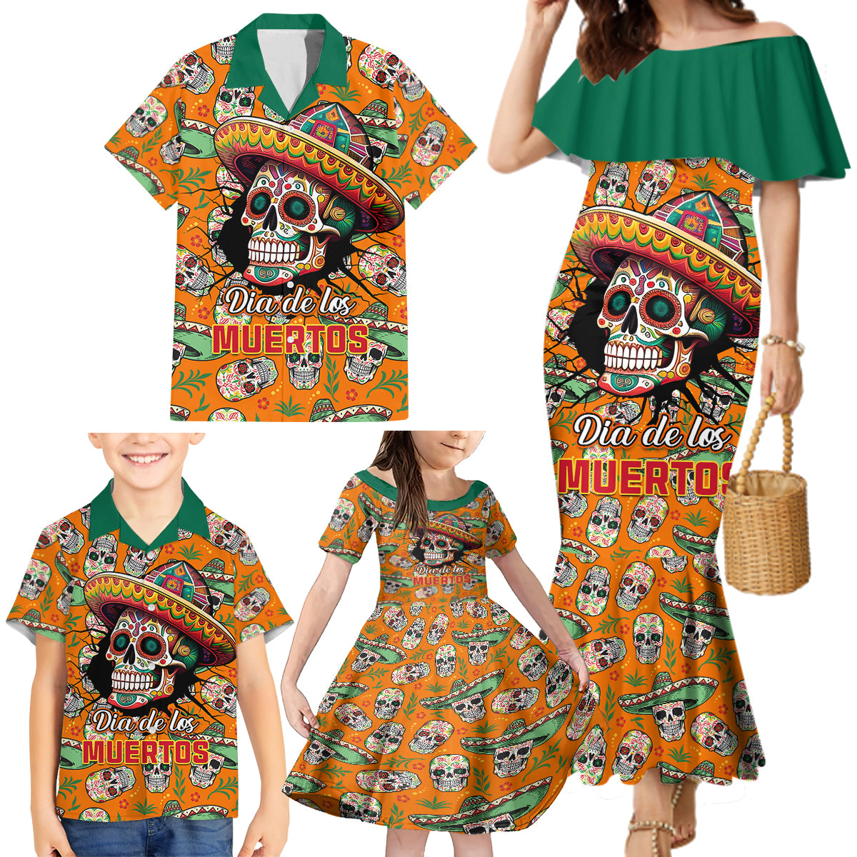 personalised-day-of-the-dead-family-matching-mermaid-dress-and-hawaiian-shirt-sugar-skull-dia-de-los-muertos