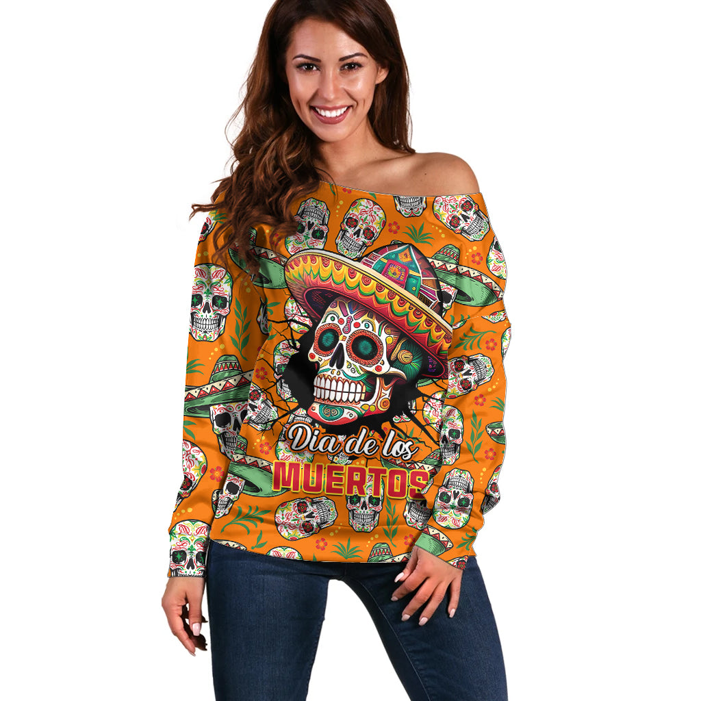 Personalised Day Of The Dead Off Shoulder Sweater Sugar Skull Dia de los Muertos - Wonder Print Shop