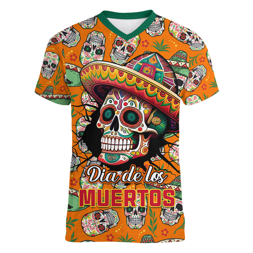 personalised-day-of-the-dead-women-v-neck-t-shirt-sugar-skull-dia-de-los-muertos