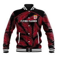 Fiji rugby baseball jacket, black with red palm leaf front graphic and snap buttons