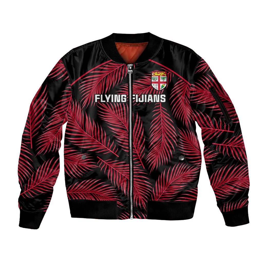 Fiji Rugby Sleeve Zip Bomber Jacket Flying Fijians Red Palm Tree Version - Wonder Print Shop