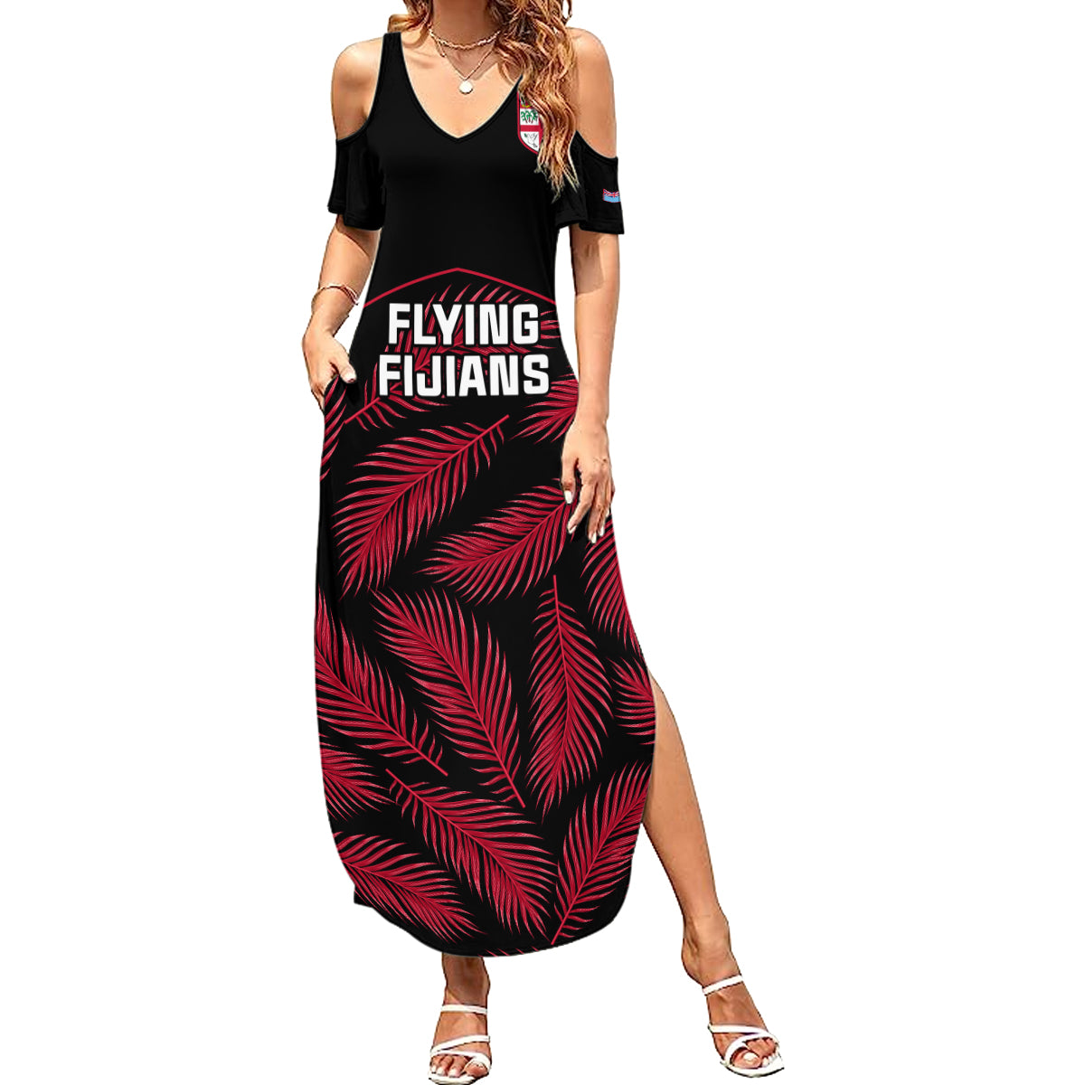 Fiji Rugby Summer Maxi Dress Flying Fijians Red Palm Tree Version - Wonder Print Shop