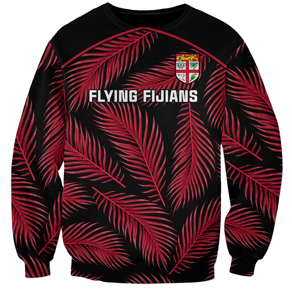 Black rugby sweatshirt with red palm leaf print and Flying Fijians crest