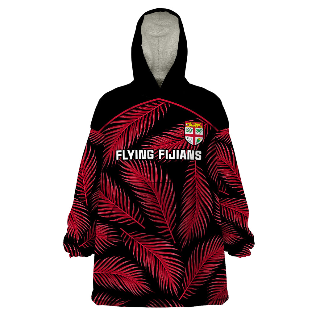 Fiji Rugby Wearable Blanket Hoodie Flying Fijians Red Palm Tree Version - Wonder Print Shop