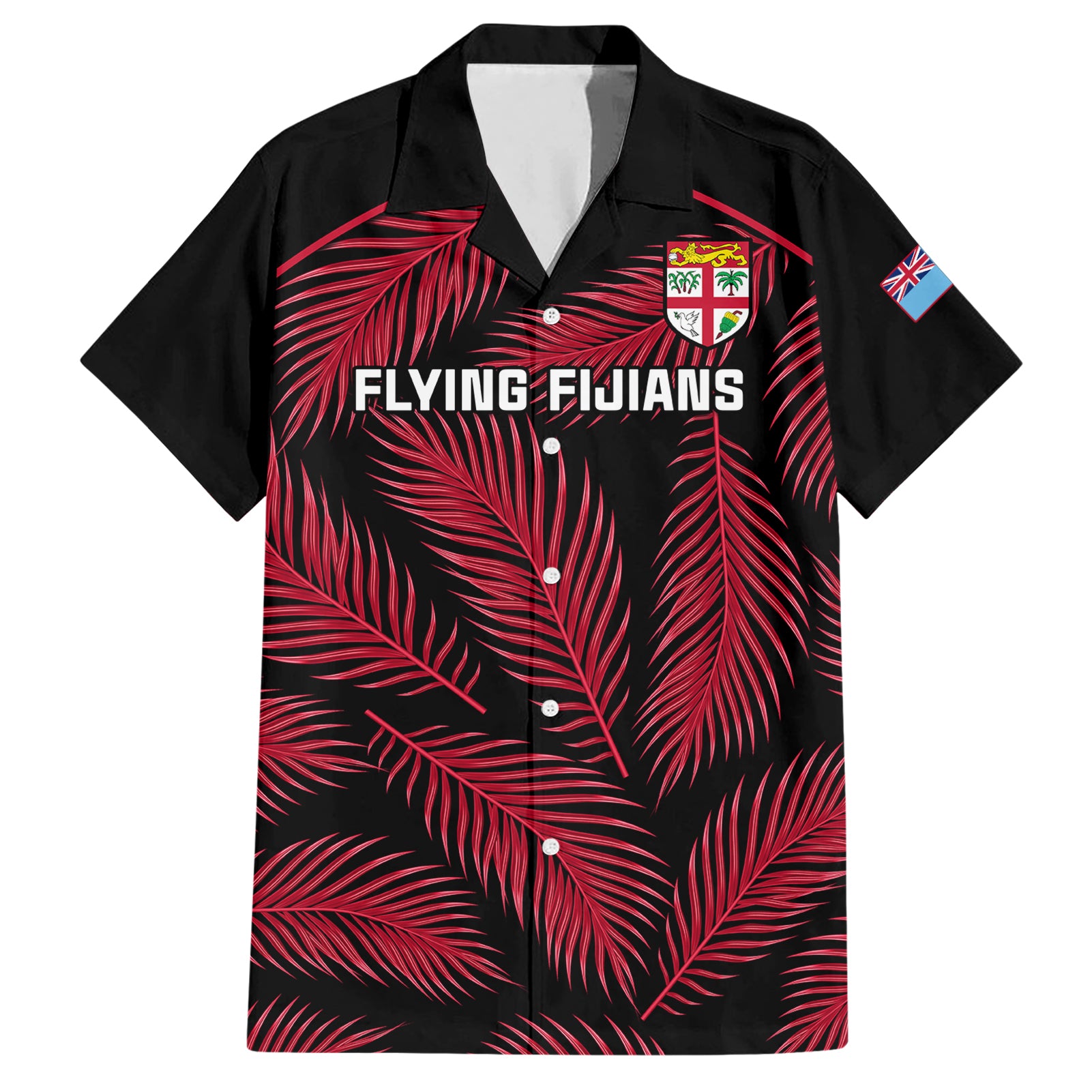 Custom Fiji Rugby Hawaiian Shirt Flying Fijians Red Palm Tree Version - Wonder Print Shop