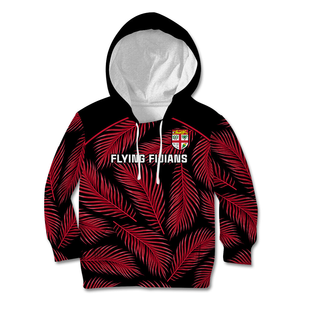 Custom Fiji Rugby Kid Hoodie Flying Fijians Red Palm Tree Version - Wonder Print Shop