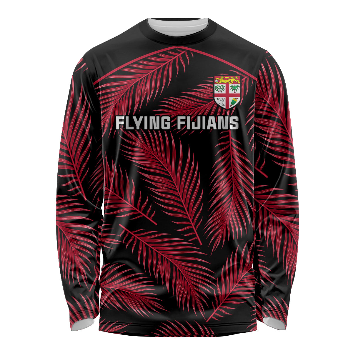 Custom Fiji Rugby Long Sleeve Shirt Flying Fijians Red Palm Tree Version - Wonder Print Shop