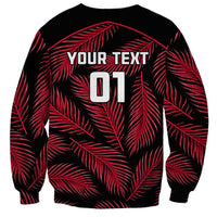Black sweatshirt with red palm leaf print, Your Text and DT1 graphic