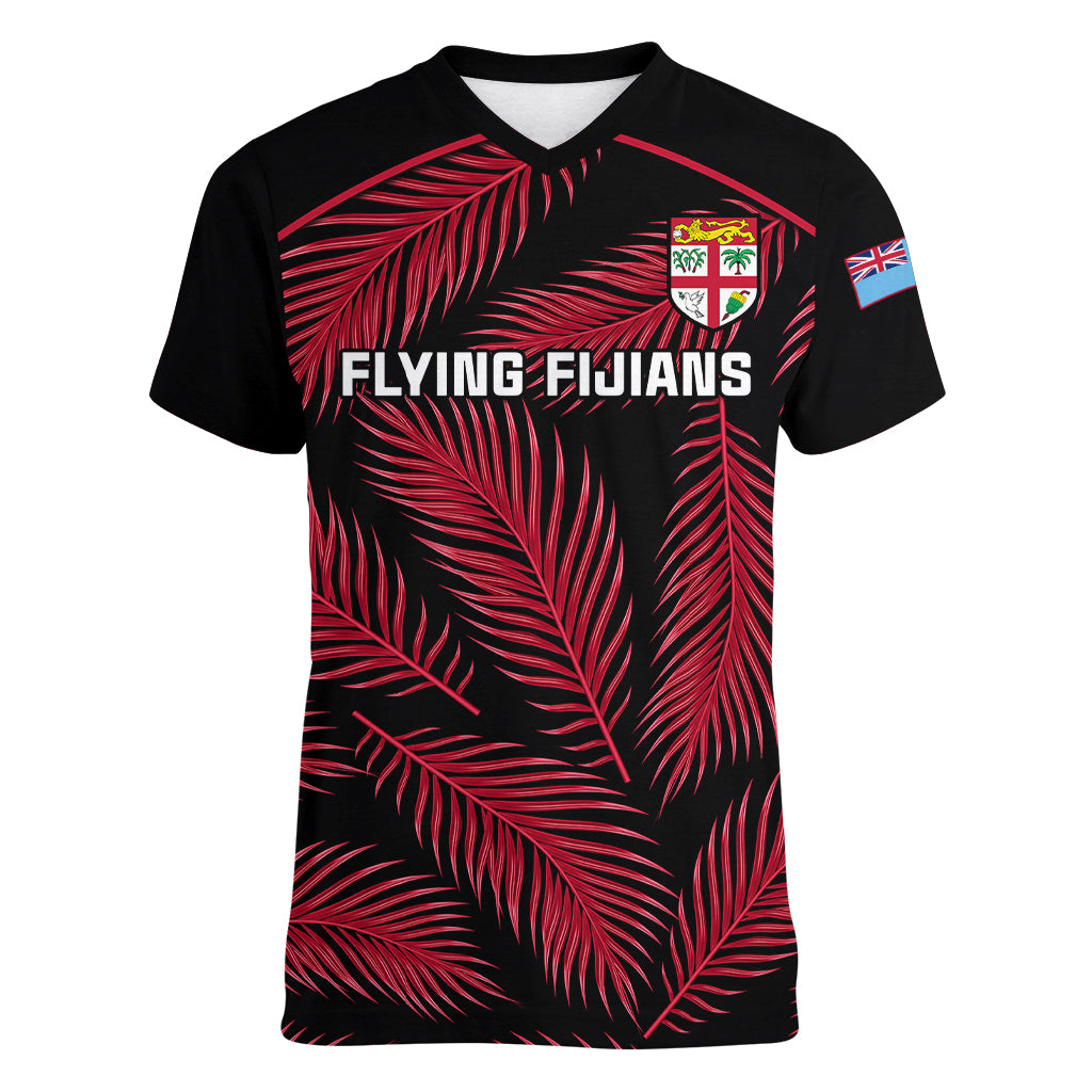 custom-fiji-rugby-women-v-neck-t-shirt-flying-fijians-red-palm-tree-version