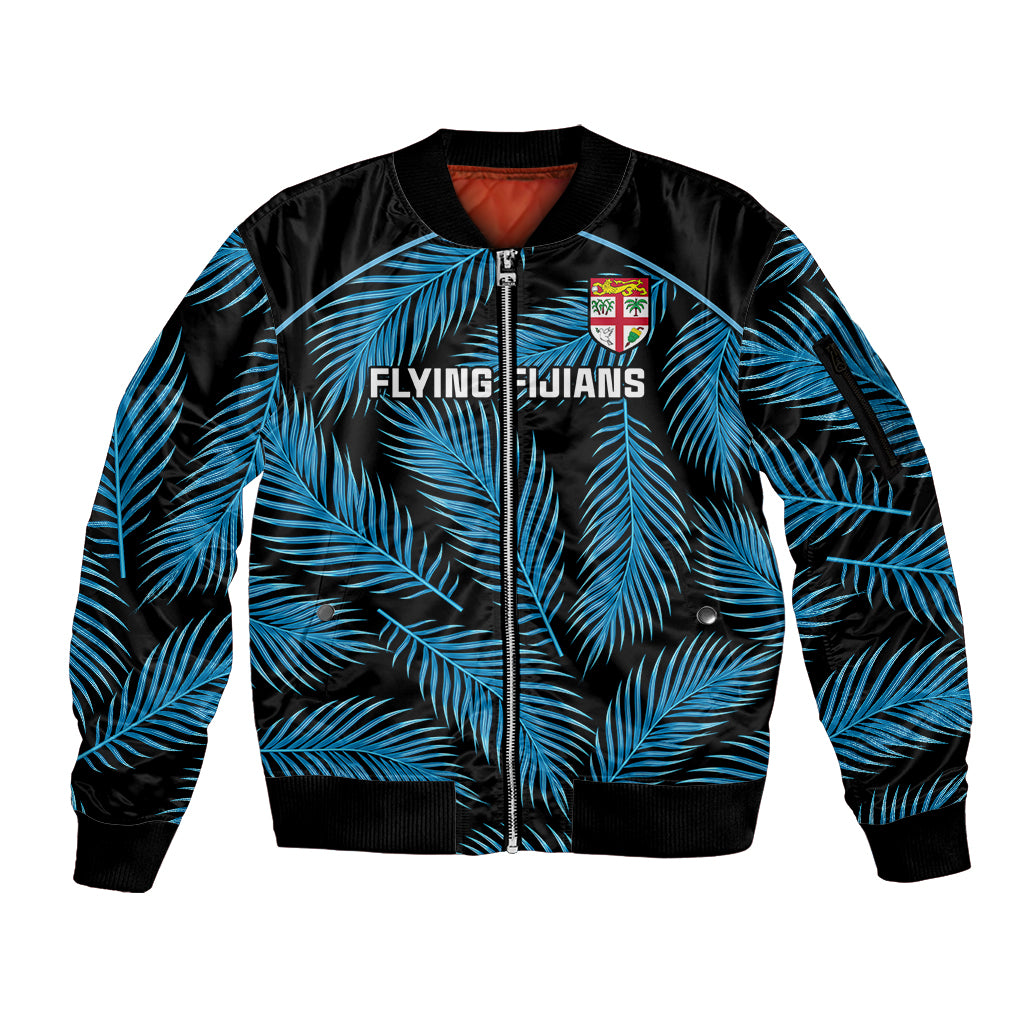 Fiji Rugby Sleeve Zip Bomber Jacket Flying Fijians Blue Palm Tree Version - Wonder Print Shop