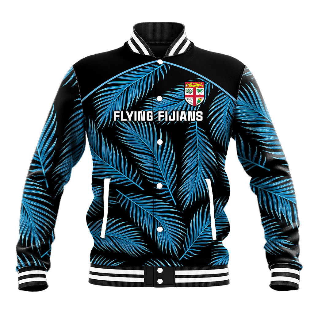 Custom Fiji Rugby Baseball Jacket Flying Fijians Blue Palm Tree Version - Wonder Print Shop