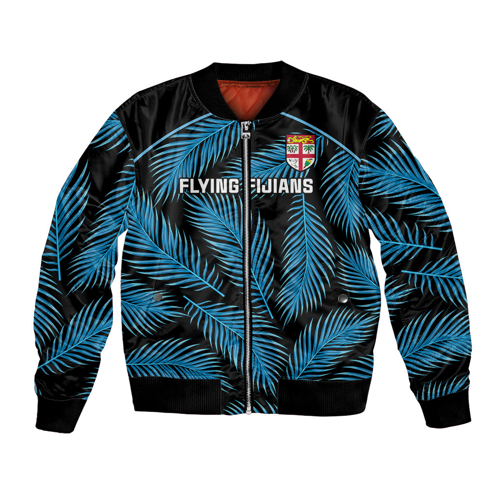 Custom Fiji Rugby Bomber Jacket Flying Fijians Blue Palm Tree Version - Wonder Print Shop