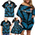 Custom Fiji Rugby Family Matching Off Shoulder Short Dress and Hawaiian Shirt Flying Fijians Blue Palm Tree Version - Wonder Print Shop