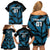 Custom Fiji Rugby Family Matching Off Shoulder Short Dress and Hawaiian Shirt Flying Fijians Blue Palm Tree Version - Wonder Print Shop