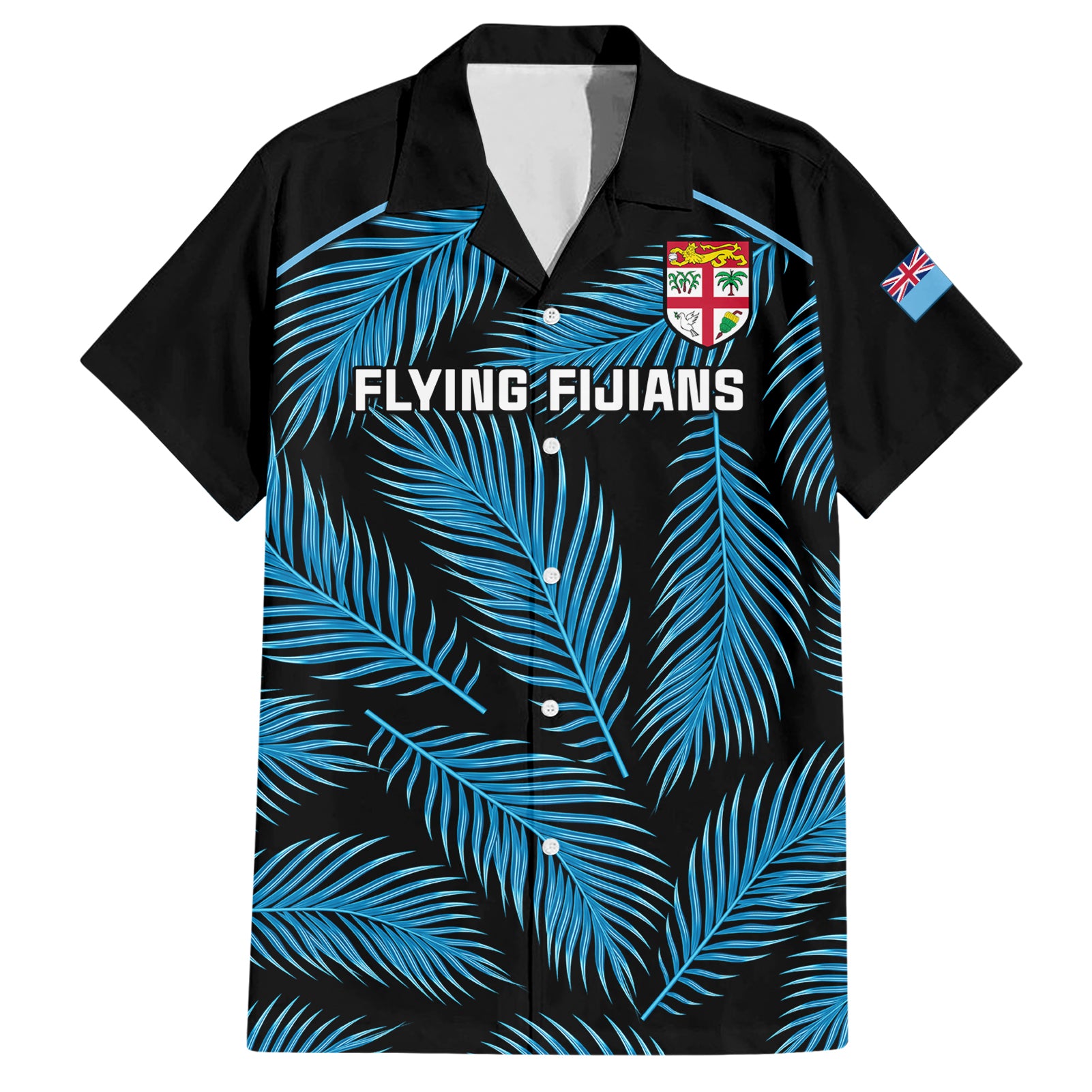 Custom Fiji Rugby Hawaiian Shirt Flying Fijians Blue Palm Tree Version - Wonder Print Shop