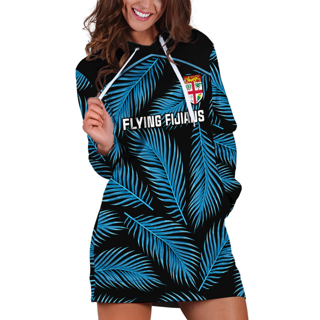 Custom Fiji Rugby Hoodie Dress Flying Fijians Blue Palm Tree Version - Wonder Print Shop