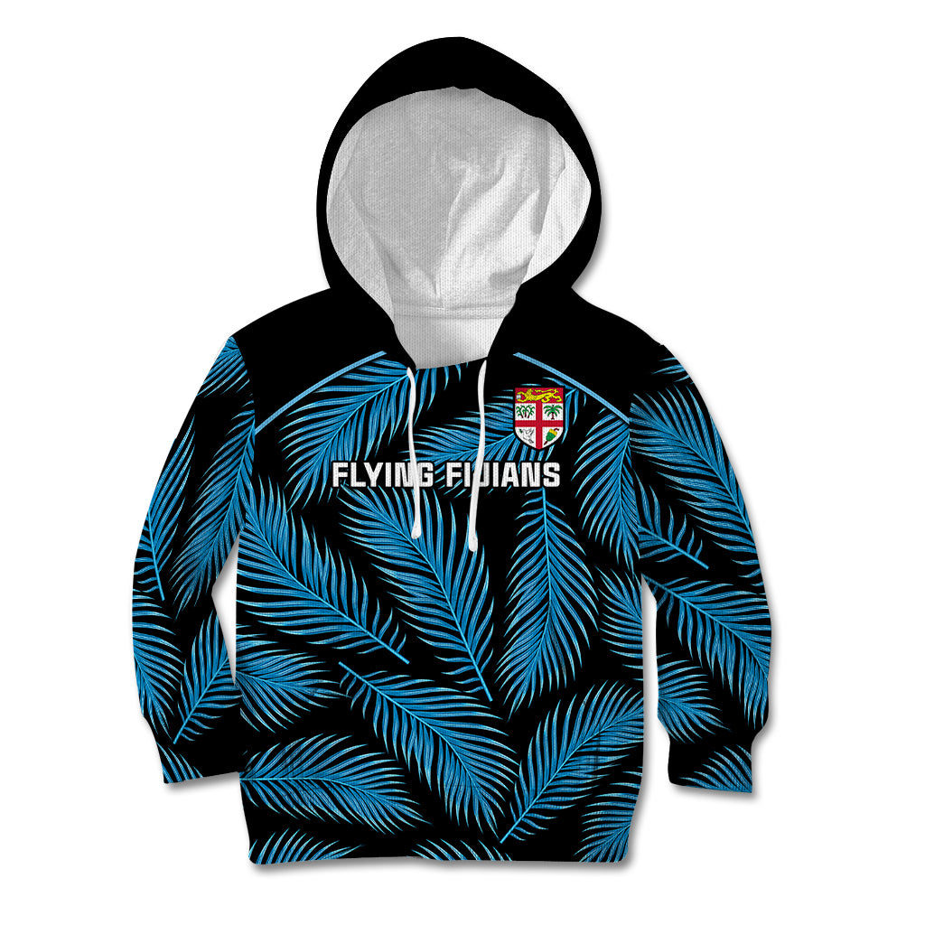 Custom Fiji Rugby Kid Hoodie Flying Fijians Blue Palm Tree Version - Wonder Print Shop