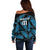 Custom Fiji Rugby Off Shoulder Sweater Flying Fijians Blue Palm Tree Version - Wonder Print Shop