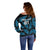 Custom Fiji Rugby Off Shoulder Sweater Flying Fijians Blue Palm Tree Version - Wonder Print Shop