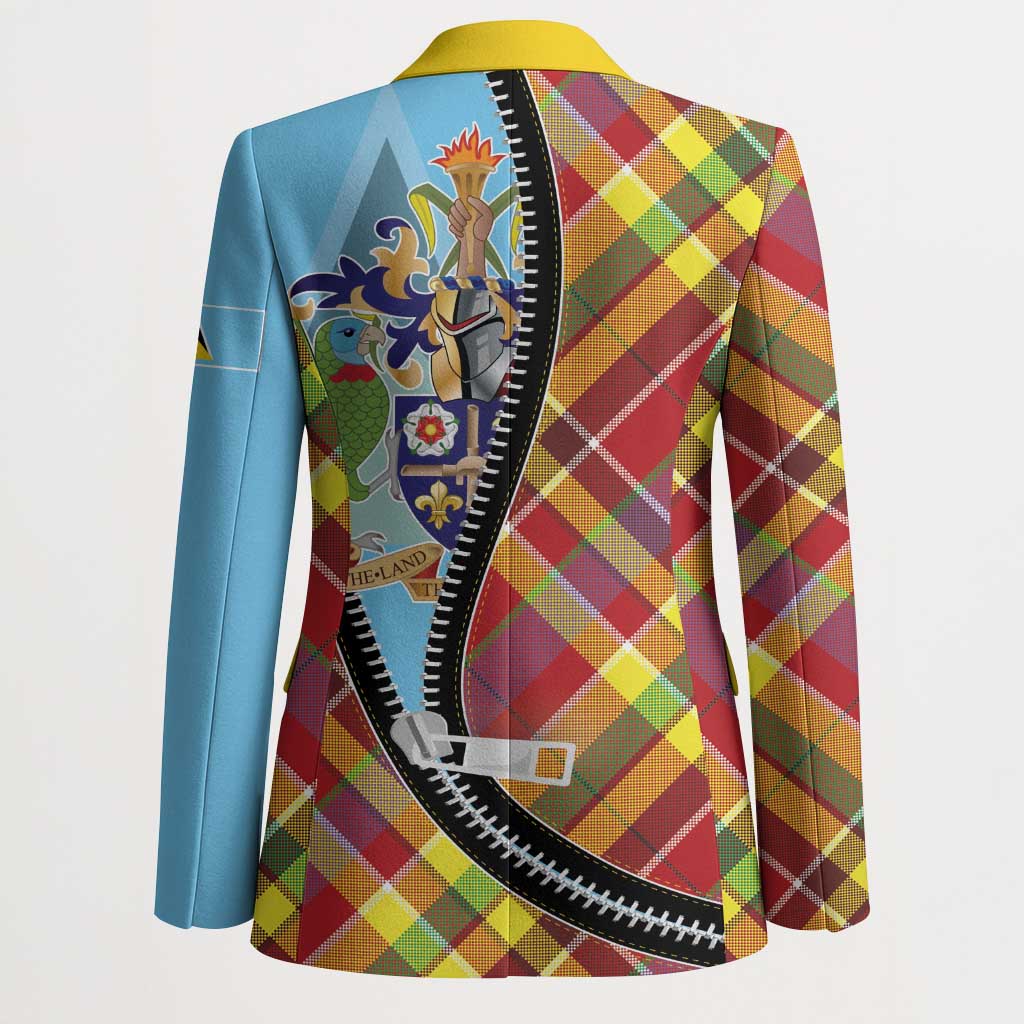 Saint Lucia Creole Day Blazer Madras Pattern Zipper Stylized - Wonder Print Shop