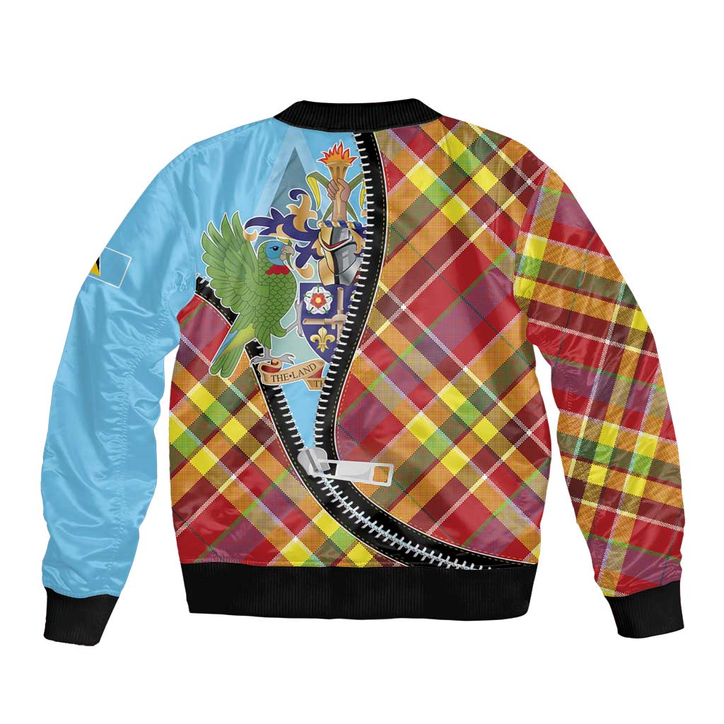 Saint Lucia Creole Day Bomber Jacket Madras Pattern Zipper Stylized - Wonder Print Shop