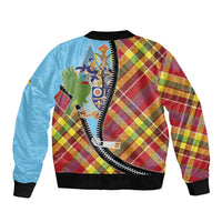 Saint Lucia Creole Day Bomber Jacket Madras Pattern Zipper Stylized - Wonder Print Shop