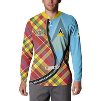 Saint Lucia Creole Day Button Sweatshirt Madras Pattern Zipper Stylized - Wonder Print Shop