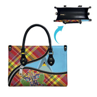 Saint Lucia Creole Day Leather Bag Madras Pattern Zipper Stylized - Wonder Print Shop