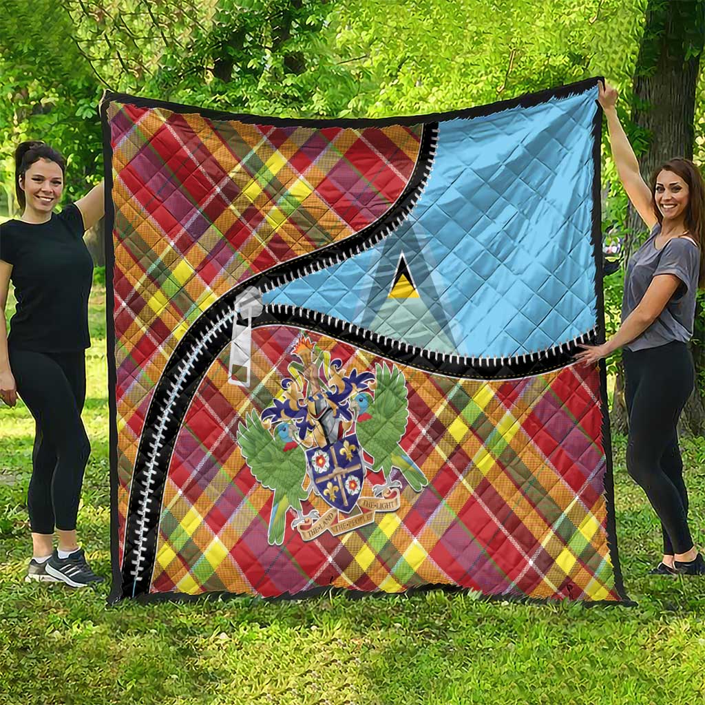 Saint Lucia Creole Day Quilt Madras Pattern Zipper Stylized - Wonder Print Shop