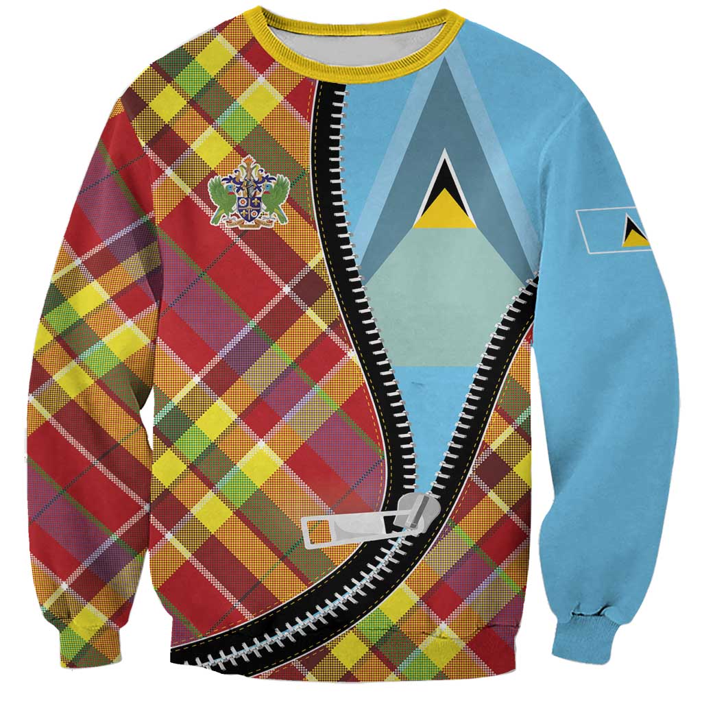 Saint Lucia Creole Day Sweatshirt Madras Pattern Zipper Stylized - Wonder Print Shop
