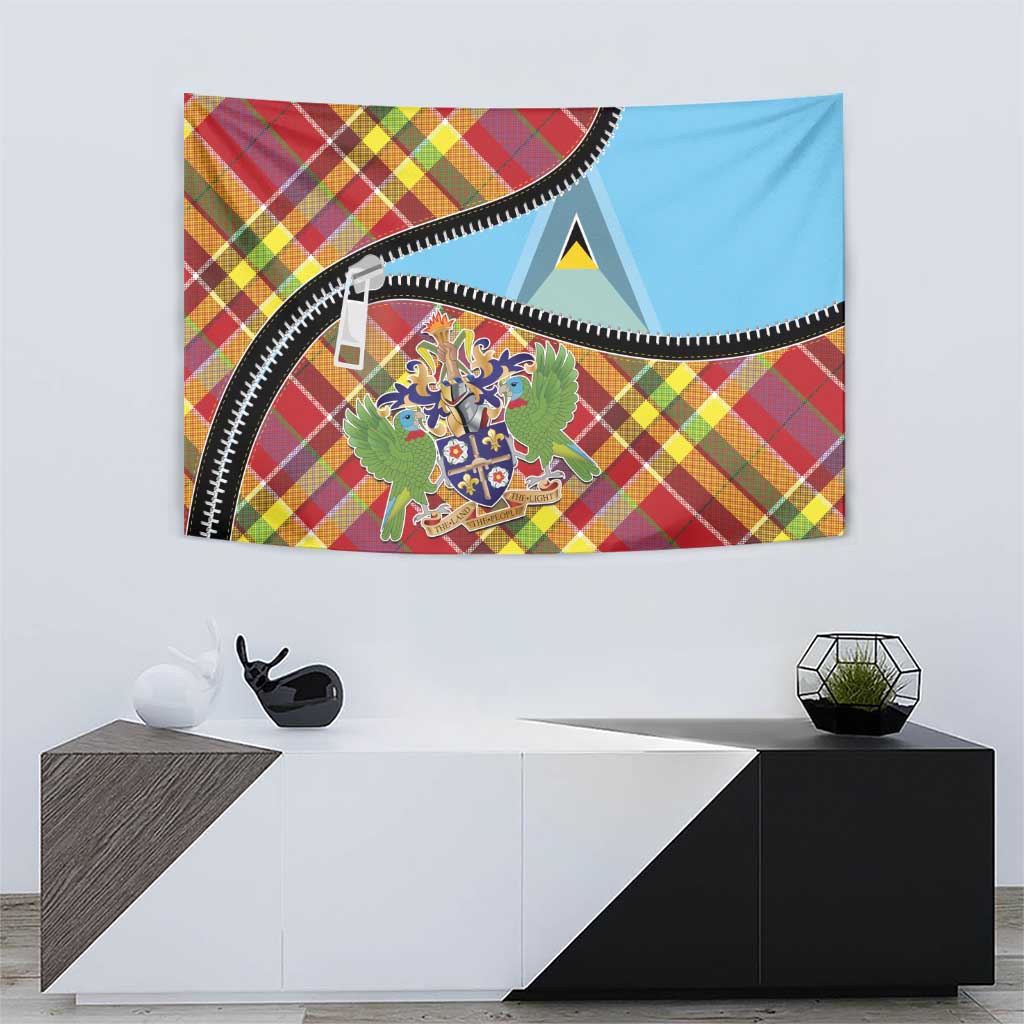 Saint Lucia Creole Day Tapestry Madras Pattern Zipper Stylized - Wonder Print Shop
