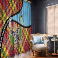 Saint Lucia Creole Day Window Curtain Madras Pattern Zipper Stylized - Wonder Print Shop