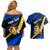 Personalised Barbados Independence Day Couples Matching Off Shoulder Short Dress and Hawaiian Shirt Barbadian Coat Of Arms Special Version - Wonder Print Shop