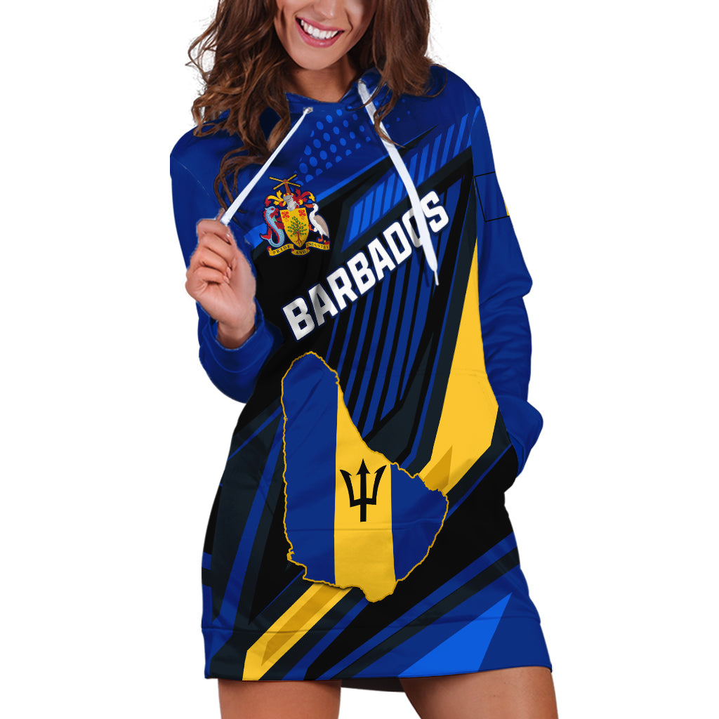 Personalised Barbados Independence Day Hoodie Dress Barbadian Coat Of Arms Special Version - Wonder Print Shop