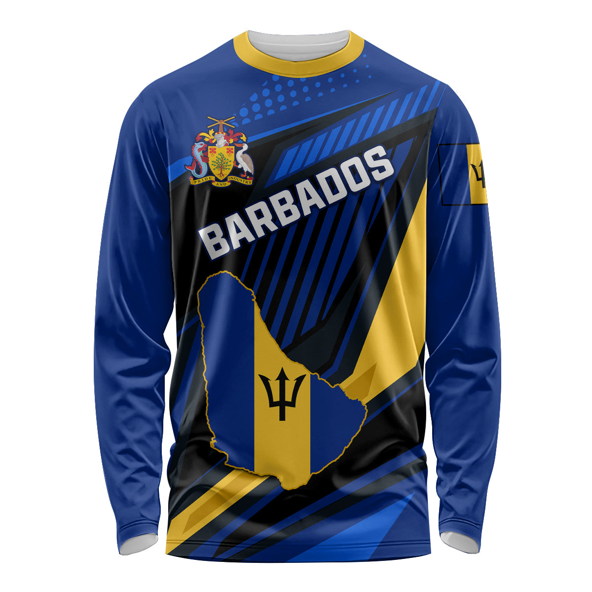 Personalised Barbados Independence Day Long Sleeve Shirt Barbadian Coat Of Arms Special Version - Wonder Print Shop