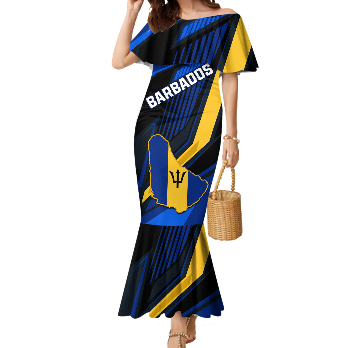 Personalised Barbados Independence Day Mermaid Dress Barbadian Coat Of Arms Special Version - Wonder Print Shop