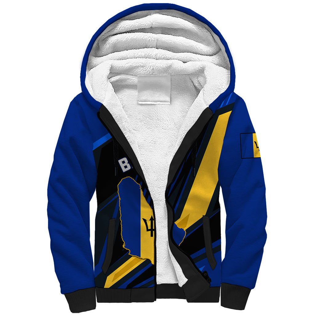 Personalised Barbados Independence Day Sherpa Hoodie Barbadian Coat Of Arms Special Version - Wonder Print Shop