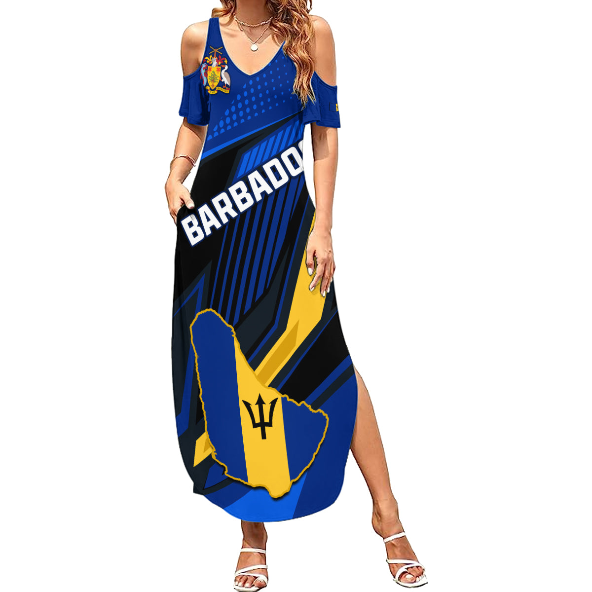 Personalised Barbados Independence Day Summer Maxi Dress Barbadian Coat Of Arms Special Version - Wonder Print Shop