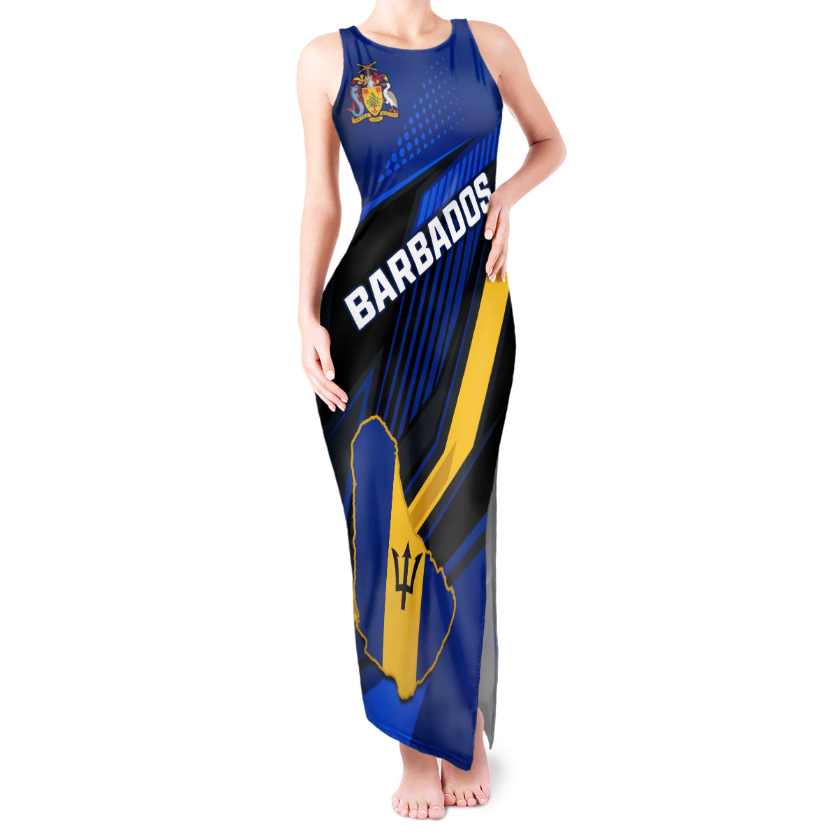 Personalised Barbados Independence Day Tank Maxi Dress Barbadian Coat Of Arms Special Version - Wonder Print Shop