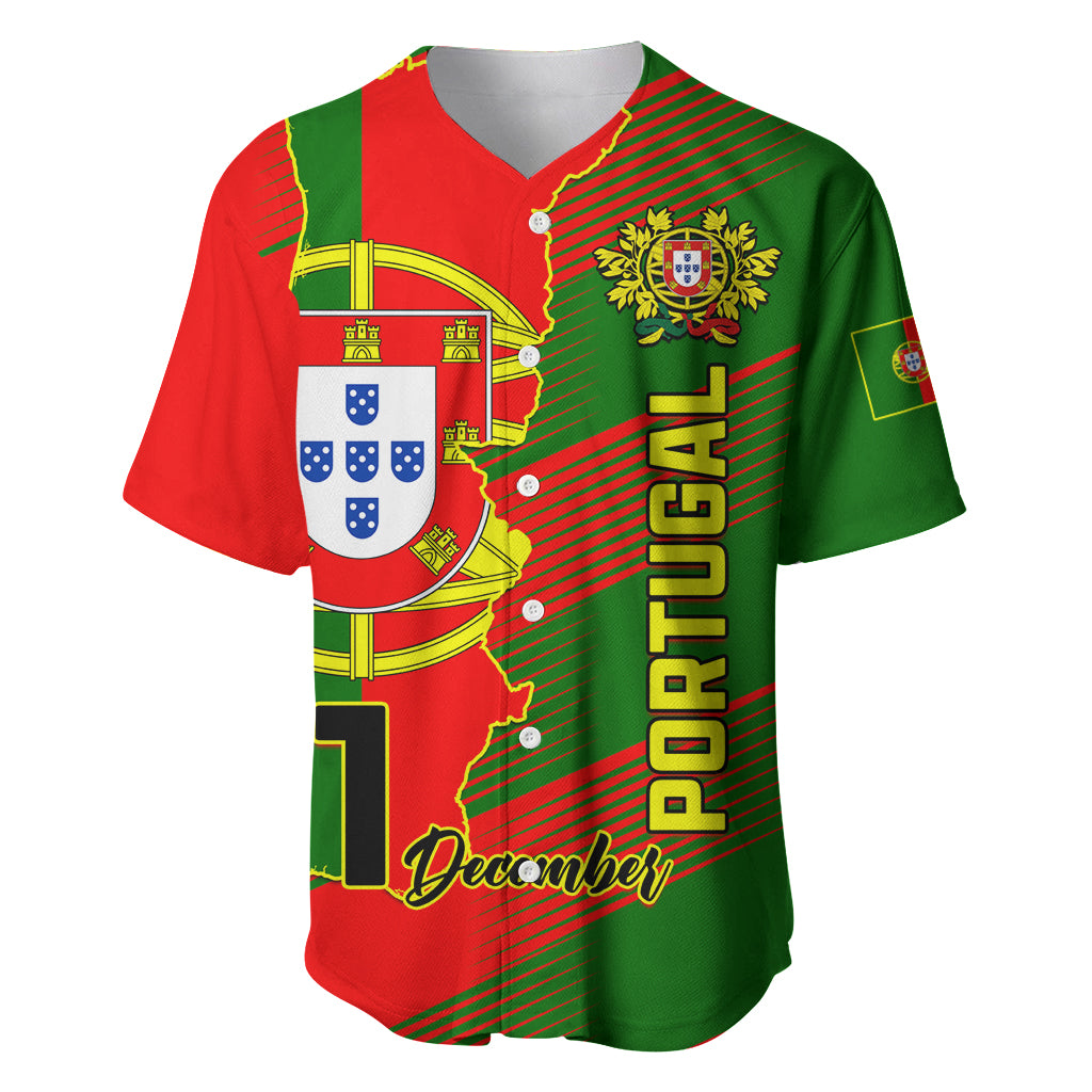 Personalised Portugal Independence Day Baseball Jersey Portuguesa Map Flag Style - Wonder Print Shop