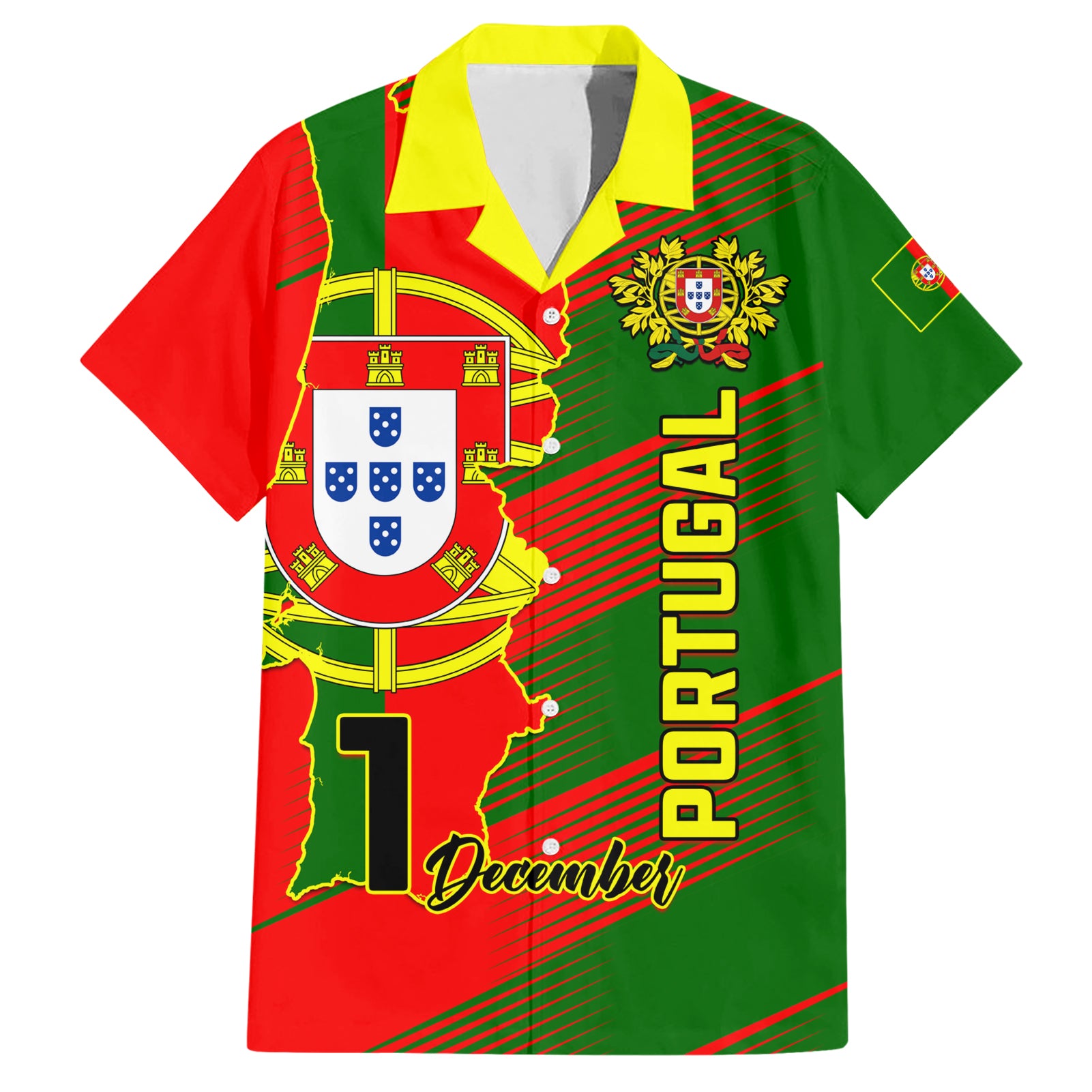 Personalised Portugal Independence Day Hawaiian Shirt Portuguesa Map Flag Style - Wonder Print Shop